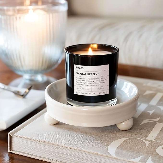 LUMELOOM Santal Reserve Luxury Scented Candles, 9oz Soy Wax Candles for Home Scented, Sandalwood, Amber, Iris & Leather Scent, Long Burning Time, Gifts for Women, Men, Nurse, Mothers Day, Teacher