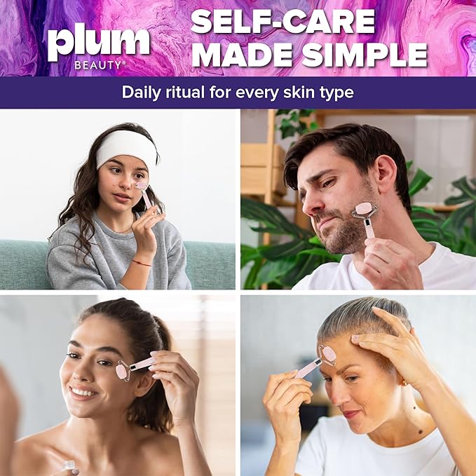 Mini Rose Quartz Roller - Face Roller - Gua Sha Facial Tools, Mini Rollers for Face, Skin Care Kit for Men Women, Guasha Tools for Faces, Facial Care Reduces Under-Eye Puffiness and Dark Circles