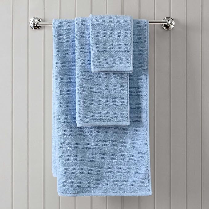 Martha Stewart - Bath Towels, Soft & Absorbent 100% Cotton Towels, Solid 500 GSM, 6-Piece Bathroom Towel Set with Textured Weave (Bedford Cottage Blue)