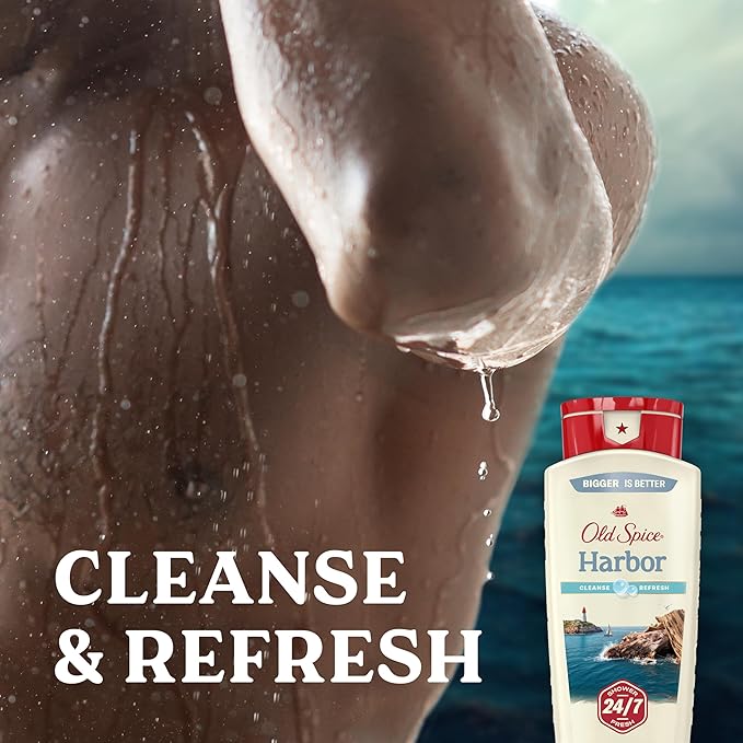 Old Spice Cleansing Body Wash for Men, 24/7 Shower Fresh with Lasting Scent, Cleanse & Refresh, Gentle on Skin, Vitamin B3, Harbor with Coastal Breeze + Driftwood Scent, 18 oz (Pack of 4)