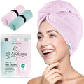 Cotton Hair Towel Wrap for Women/Kids | Quick Dry, Soft & Absorbent 420-GSM Hair Wrap Towels with Double Button | Anti Frizz, Non Microfiber Hair Turbans for Curly, Long & Thick Hair (Lilac+Aqua)