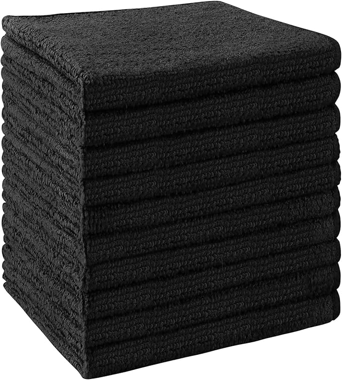 UNIMADE Washcloths Bulk - 10 Pack - Face Towels (12" x 12"), Highly Soft Wash Cloths and Hand Towels, Fast Drying Multi-Purpose Microfiber Cleansing Cloths for Bathroom, Hotel, Spa, and Salon - Black