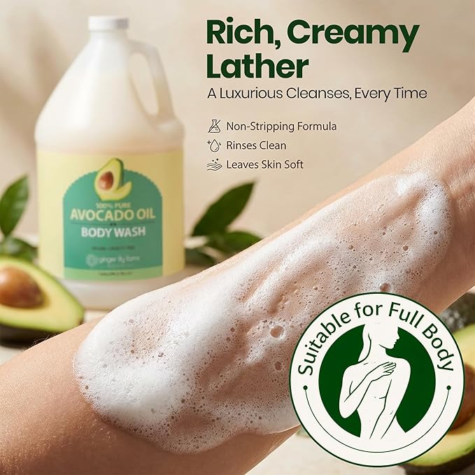 Ginger Lily Farms Botanicals 100% Pure Avocado Oil Body Wash for All Skin Types, 100% Vegan & Cruelty-Free, 1 Gallon (128 Fl Oz) Refill