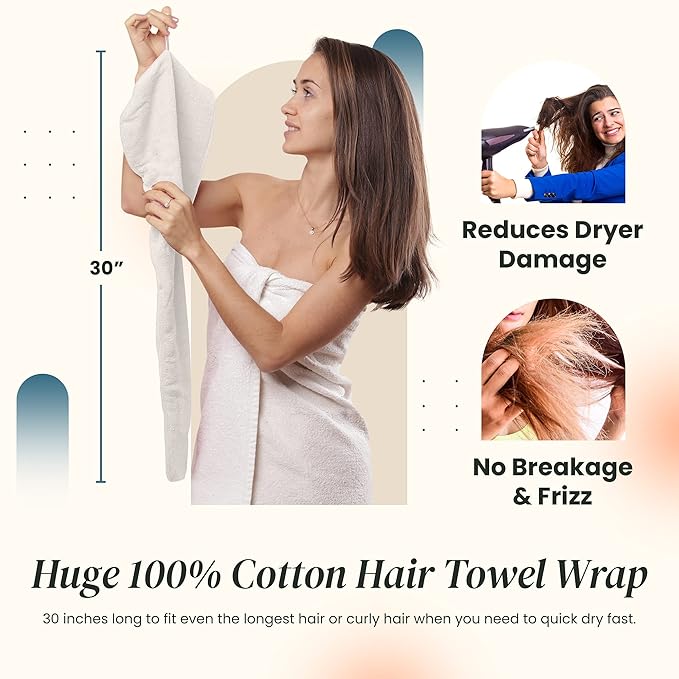 Huge Cotton Hair Towel Wrap for Women (Coral White)