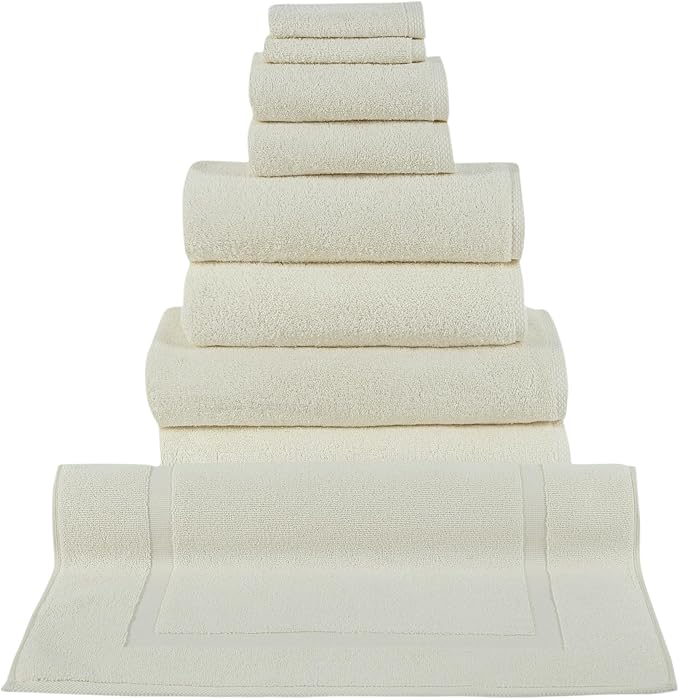 Classic Turkish Towels CTT - 9 Piece Premium Towel Set, 100% Turkish Cotton, Highly Absorbent & Comfy, Includes 2 Bath Towels, 2 Hand Towels, 2 Washcloths, 2 Bath Sheets & 1 Bath Mat | (Ivory)