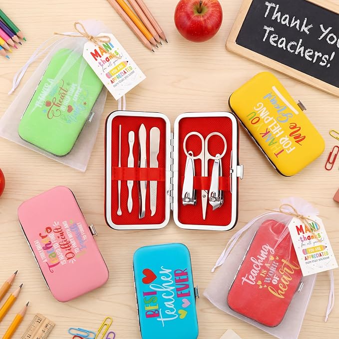 24 Sets Teacher Appreciation Manicure Gifts for Women 24 Nail Clippers Pedicure Kit Stainless Steel Grooming Inspirational Kits 24 Bags 24 Cards Thank You Gifts for End of Year Teachers Gift
