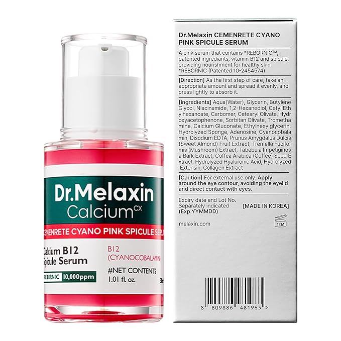 Dr.Melaxin Cyano Pink Spicule Serum with Vitamin B12, Liquid Microneedle Facial Treatment for Enlarged Pores, Niacinamide for Texture Refining & Renewal, 1.01 fl.oz