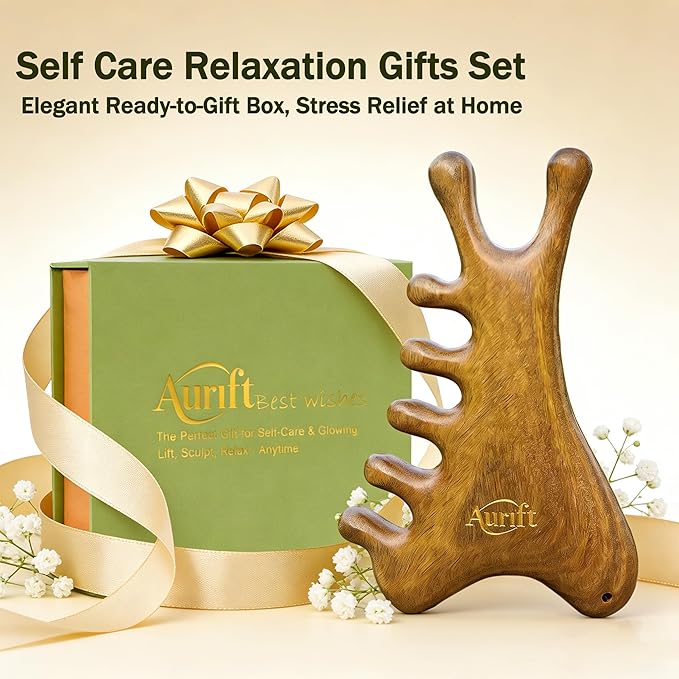 Mother’s Day Gift for Mom – Face Roller & Gua Sha Facial Tool in Premium Box – Wooden Face Massage Tool for Relaxation & Self Care, Stress Relief Gift for Women & Her