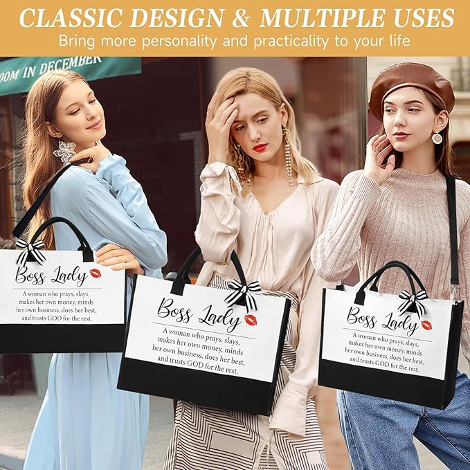Boss Lady Gifts for Women, Best Boss Gifts for Bosses Female, Funny Birthday Christmas Thanksgiving Administrative Professional Day Gift, Office Appreciation Work Bestie Gift Set, 16oz Canvas Tote Bag