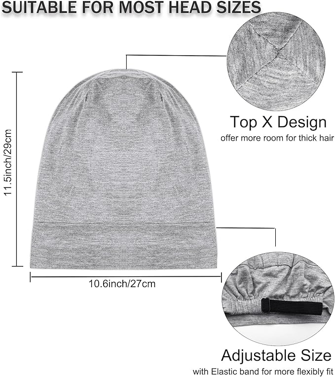 Sleep Cap Bonnet for Sleeping Black Women, Adjustable Cooling Ice Silk Lined Bonnet for Curly Braids Hair Cover Beanie Hat