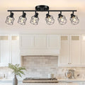 Baocuz 6-Lights Black Semi Flush Mount Ceiling Light, Multi-Directional Ceiling Light Fixtures, Rotatable Kitchen Track Lighting Fixtures with Wire Cages for Living Room, Dining Table, Foyer