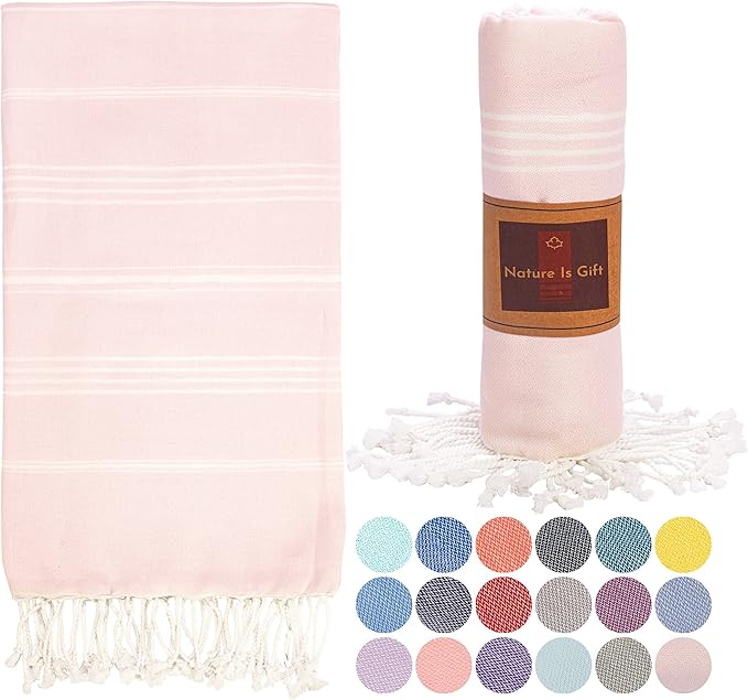 Cotton Prewashed, Soft, Cotton Bath Beach Spa Sauna Hammam Yoga Gym Hamam Towel Fouta Peshtemal Pestemal Blanket 39x69 inches (Pink Marshmallow)
