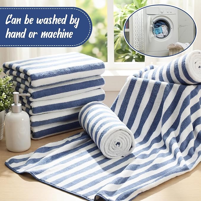 SmoothNovelty 16 Pack Microfiber Bath Towels Bulk 27'' x 60'' Oversized Size Bath Towel Highly Absorbent Extra Large Soft Drying for Beach Shower Summer Salon Sport Gym Party (Stripes,Haze Blue)