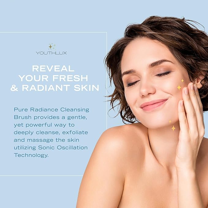 Pure Radiance, Vibrating Facial Cleansing Brush, Electric Face Scrubber, 3 Modes, 3 Brush Heads (2 Bristle,1 Silicone), Waterproof, Rechargeable, Smart Timer, Exfoliating, Massage (Silver)