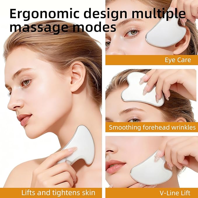 Stainless Steel Gua Sha & Lymphatic Contour Face Brush, Facial Brush for Jawline Shaper, Dry Brush For Face, Puffiness Reduction, Guasha tool for face