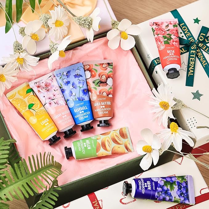 VISCOO 7 Pack Hand Cream Gifts Set for Women, Mothers Day Gifts, Teacher Appreciation Gift, Nurses Week Gift, Bulk Gifts for Women, Moisturizing Mini Hand Lotion Travel Size for Dry Cracked Hands