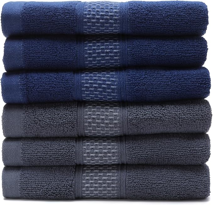 Cotton Hand Towels Set, 6-Piece Set(14in x 29.5in), Super Absorbent Quick Drying,Soft,Bathroom Towels,Suitable for Gyms,Kitchen,Gift(Dark Grey,Dark Blue)