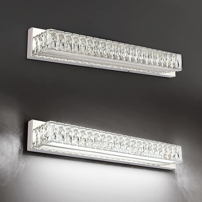 ZUZITO LED Vanity Lights for Bathroom - 30 inch Crystal Modern Vanity Lights - Chrome Bathroom Light Fixtures Over Mirror Cool White Light