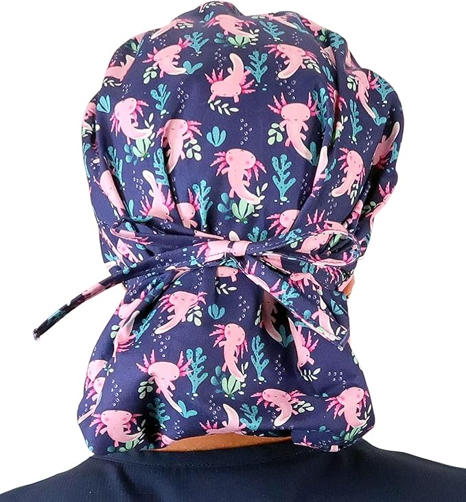 Sparkling EARTH Banded Bouffant Surgical Scrub Ponytail Working Caps and Built-in Sweatband - 100% Cotton - Made in The USA