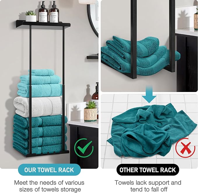 Hommtina Bathroom Towel Storage Black Towel Holder Bathroom Decor Aesthetic Towel Racks for Bathroom Bath Towel Storage for Rolled Towels Organizer