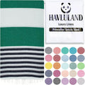 HAVLULAND Turkish Beach Towels, Oversized 40"x72" Turkish Bath Towel, Highly Absorbent Quick Dry Sand Free Beach Towels for Beach Pool Spa Gym Yoga Travel Camping Picnic Blanket - Green/Navy
