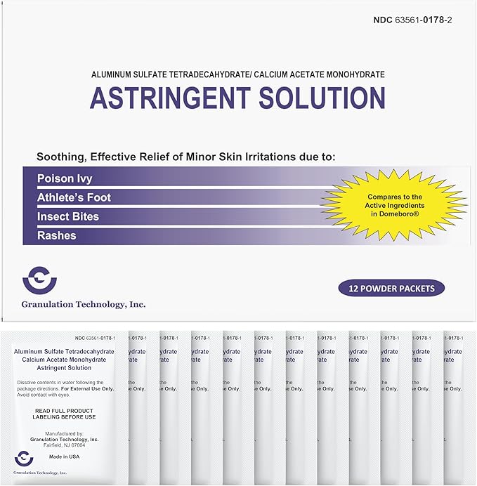 Generic Astringent Solution Medicated Soak Rash Relief - Soothing Skin Care - 12 Count (Pack of 1), White and Purple