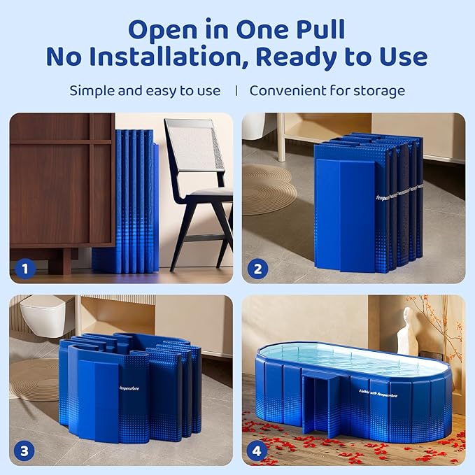 Portable Foldable Bathtub, Freestanding Bathtub No Installation, Bathroom SPA Soaking Bath Tub, Shower Stall Collapsible Hot & Ice Bath Tub (Blue with Storage Rack, 59"L x 21.6"W x 19.6"H)