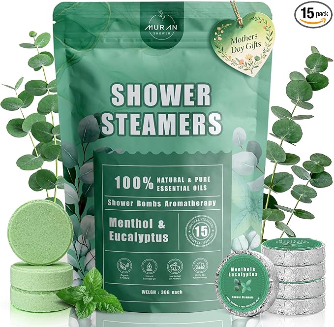 Shower Steamers Aromatherapy 15-Pack Shower Bombs Gifts for Wife, Organic Menthol & Eucalyptus for Shower Natural Essential Oil,Mothers Day Gifts for Mom Wife Women Men Bath Stress Relief