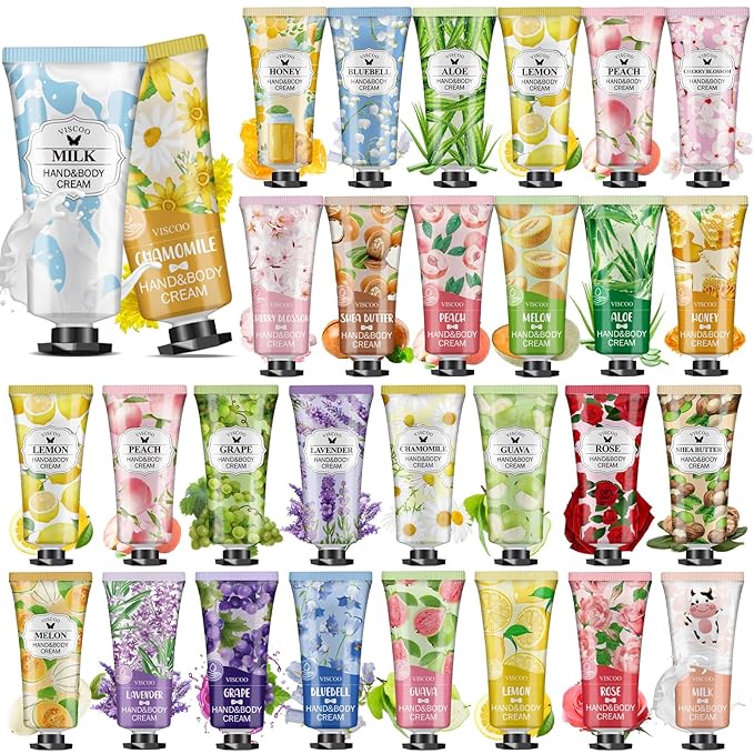 VISCOO 28 Pack Hand Cream Gifts Set for Women, Mothers Day Gifts, Teacher Appreciation Gift, Nurses Week Gift, Bulk Gifts for Women, Moisturizing Mini Hand Lotion Travel Size for Dry Cracked Hands