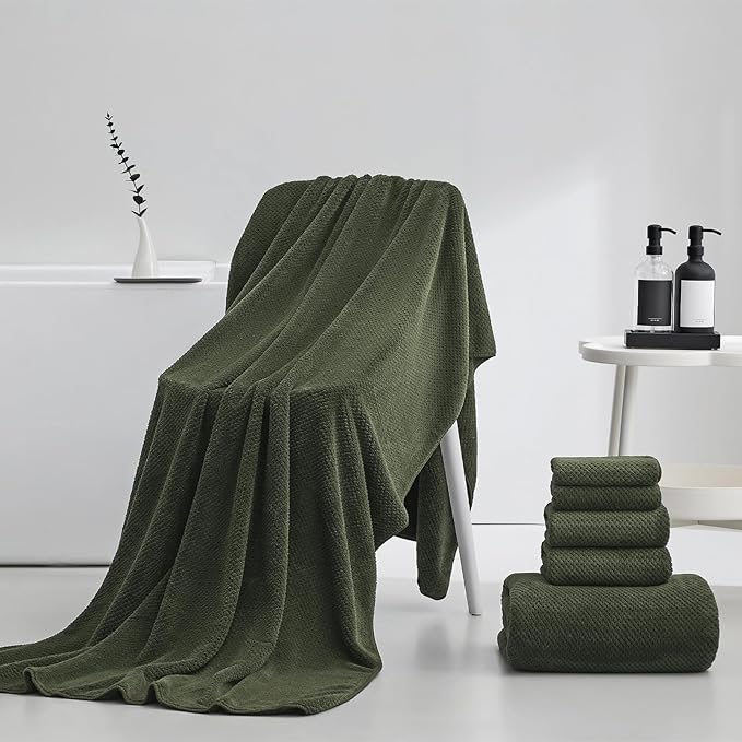 Extra Large Bath Towels Set for Bathroom 30x60 Inches Super Soft Light Weight Quick Dry Microfiber Shower Towels (Green, 6 Piece)