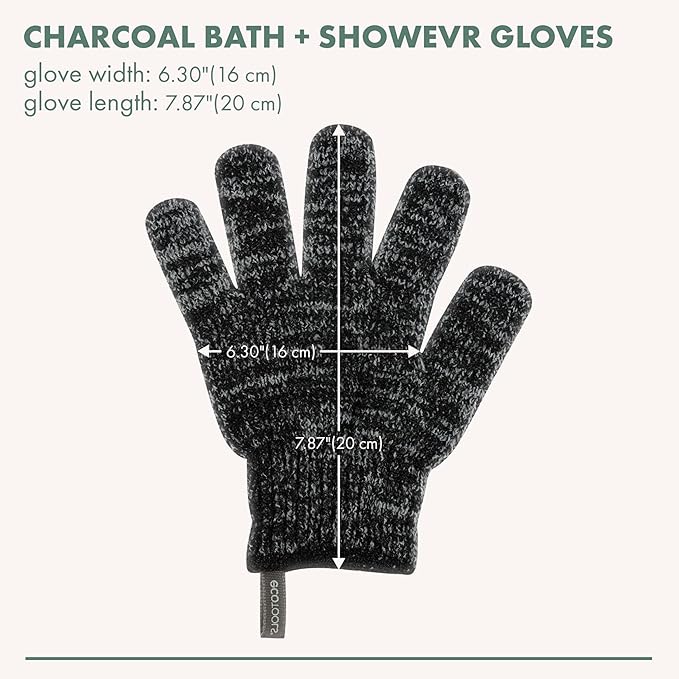 EcoTools Charcoal Bath + Shower Gloves, Exfoliating Gloves Remove Dead Skin & Cleanse Whole Body, Bath Gloves Infused With Charcoal To Scrub & Purify Skin, Cruelty Free, 1 Pair (2 Gloves)