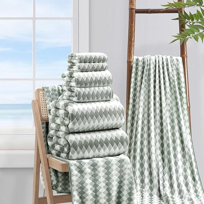 8 Piece Bathroom Towel Set Green |2 Oversized Large Bath Towels Sheet,2 Hand Towels and 4 Washcloths| 600GSM Ultra Soft Luxury Premium Towel Set Highly Absorbent Quick Dry Hotel Towel Collection