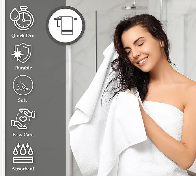 GOLD TEXTILES 120 White Economy Bath Towels Bulk (24x48 Inch) Cotton Blend for Softness-Commercial Grade Easy Care