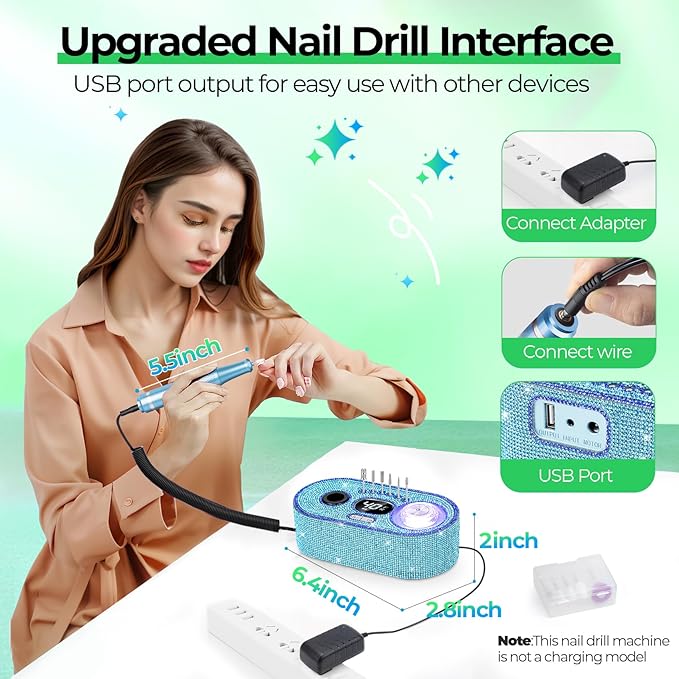 JOSGLOI Electric Nail Drill Professional: Shiny 40000RPM Electric Nail File Kit E File Nail Drill Machine with LCD Display for Acrylic Gel, Manicure Pedicure Polishing Grinder for Salon Home, Diamond