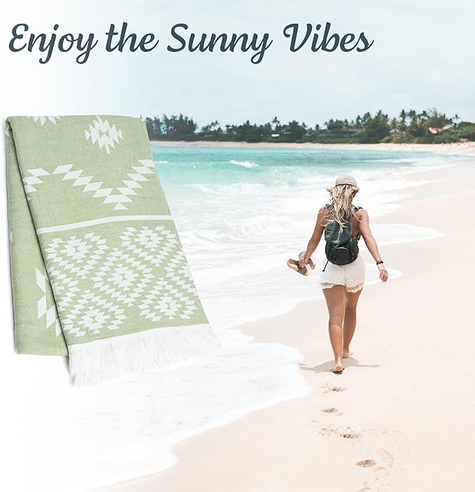 Turkish Towels Beach Towels Oversized (35”x67”) Beach Towels for Adults Quick Dry and Sand Free Beach Towel Beach Blanket 100% Cotton Turkish Towel - Soft Green