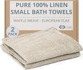 Pure Linen Small Bath Towels - Set of 2 pcs 20x40-inch Quick Dry Towels for Sensitive Skin - Thin Towels for Bathroom - Lightweight Waffle Weave Towel for Kids