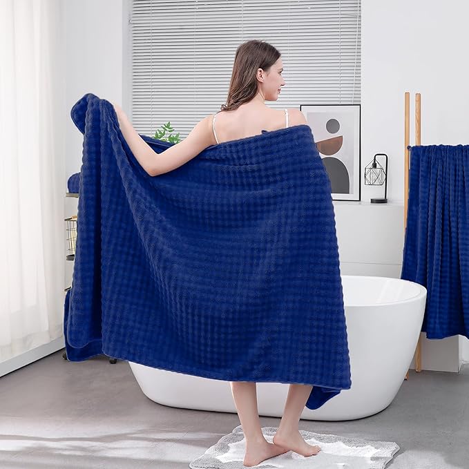 KBY Bath Towels Set of 2, Extra Large Bath Sheets 40X80 Inches,Quick Dry, Ultra Soft，Durable & Super Absorbent Oversized Bathroom Towel Sets for Adults, Gym, Spa, Pool & Hotel (Navy Blue)
