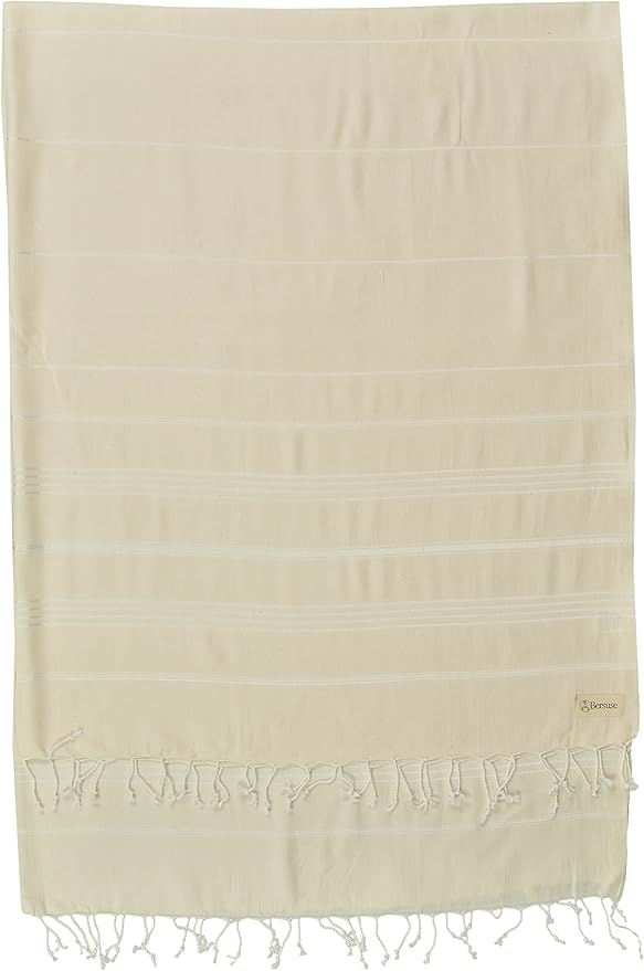 Bersuse Towels Anatolia XL Beach Blanket Throw Blanket Turkish Towel 100% Cotton Extra-Large Quick-Dry Lightweight Premium Peshtemal Towel - 61x82 Inches, Natural (Set of 3)