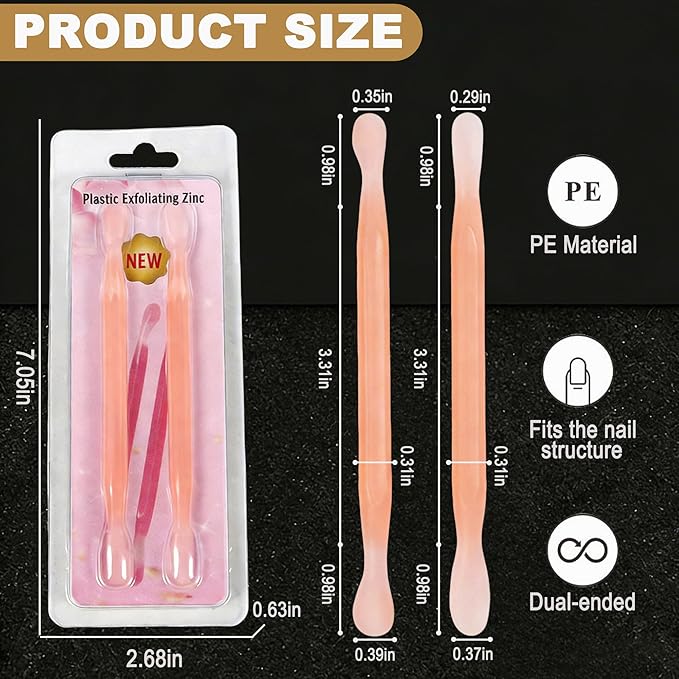 2Pcs Plastic Cuticle Pusher, Dual-end Dead Skin Nail Pusher, Gentle Plastic Pusher, Gel Polish Remover Tool, Manicure and Pedicure Tool, Orange