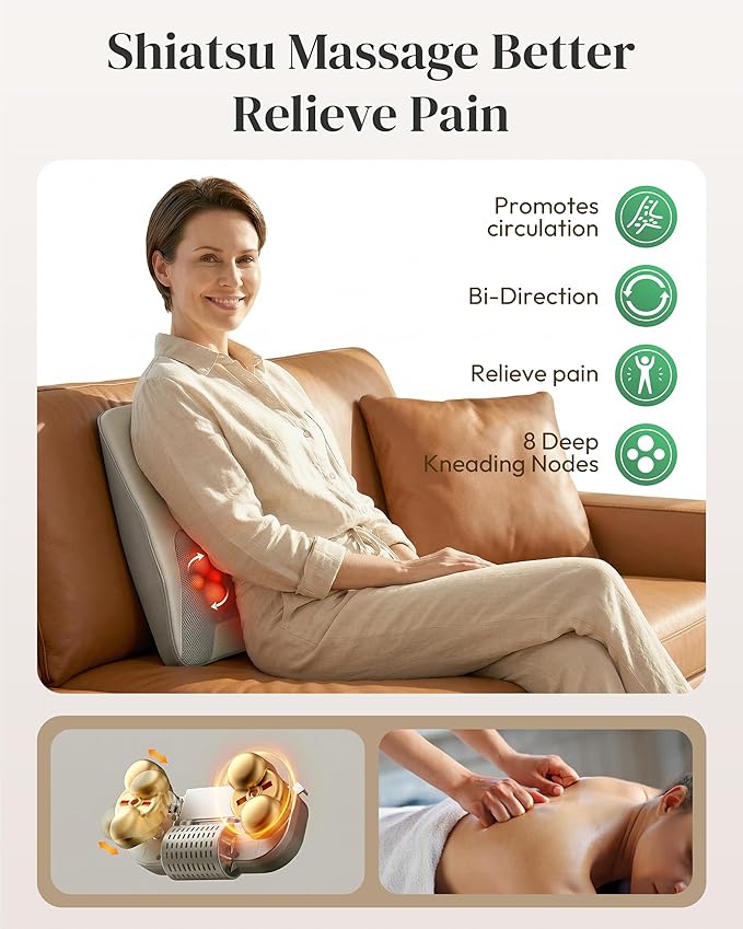 Heycool Shiatsu Back and Neck Massager with Heat, FSA Eligible HSA Mothers Day Gifts for Mom, Deep Tissue Back Massager for Pain Relief, Massage Pillow with Vibration for Neck Shoulder