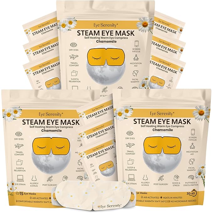 Lure Essentials Steam Eye Mask, Heated Eye Mask, Self Heating Warm Compress for Dry Eyes, Fast Relief for Stye, Puffy Sensitive Eyes, Moist Heat, Relaxation Gifts for Women and Men - Chamomile