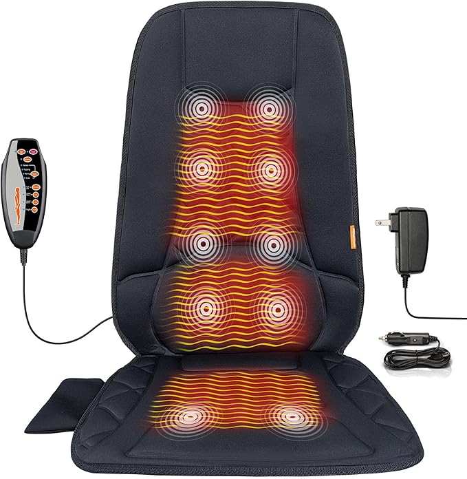 CARSHION 10 Vibration Motors, Massage Seat Cushion with Heat,Back Massager for Chair Back Massager Heated Seat Cover Massage Chair Pad for Pain Relief Home Office Use
