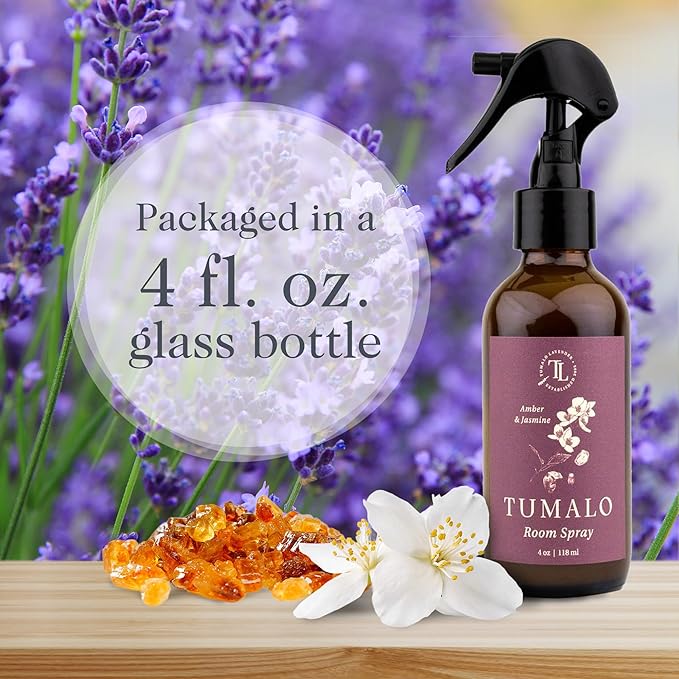 Room Spray - Sophisticated, All Natural Home Fragrance, Pure Essential Oil Air Freshener & Odor Eliminator, Refreshing Scent, Made in the USA, Amber & Jasmine, 4 oz Glass Bottle