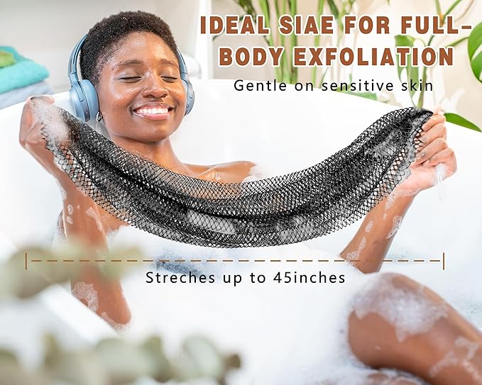 2 Pack African Net Sponge Exfoliating Body Scrubber Bath Sponge for Daily Use (Black+Dark Green)