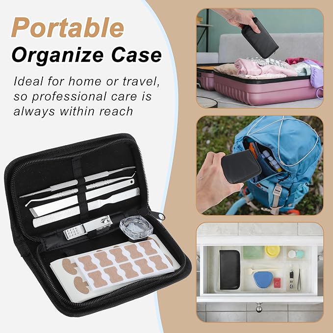 VOCOSTE Ingrown Toenail Correction Kit, Toe Nail Corrector Tools with Leather Case for Easy Storage & Travel, for Curved & Ingrown Nails with Nail Files Clipper Lifter