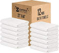 ZUPERIA White Bath Towels Bulk 12 Pack (22 x 44 Inches) - 100% Cotton Economy Light Weight Towels for Commercial Use - Quick Dry, Ultra-Soft, and Absorbent Bulk Towels