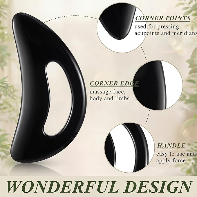 BBTO 2 Pcs Body Gua Sha Tool Large Resin Scraping Tools with Handle for Back, Neck, Face, Leg - Lymphatic Drainage, Cellulite Removal, Muscle Relief(Black)