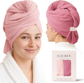 ROLSHOL 2 Pack Microfiber Hair Towel Wrap for Women, 32" x 11" Waffle Weave Hair Plopping Towel for Curly, Long & Thick Hair, Anti-Frizz Hair Turbans for Wet Hair (Light Pink,Coral Pink)