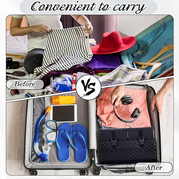 Travel Hanging Toiletry Bag with Mirror Leather Travel Hanging Mirror Foldable Dance Competition Makeup Bag Backstage Cosmetic Organizer for Traveling Dancers Spa(Classic,Black)