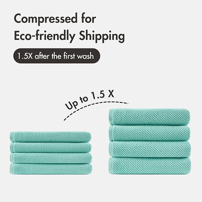 Madison Park 4-Piece Bath Towel Set for Bathroom 30" x 56" Large Diagonal Ribbed, Turquoise - 100% Cotton Soft Quick Dry & Absorbent Gift | Zero Twist, 500 GSM, Oeko-TEX, Hotel Quality